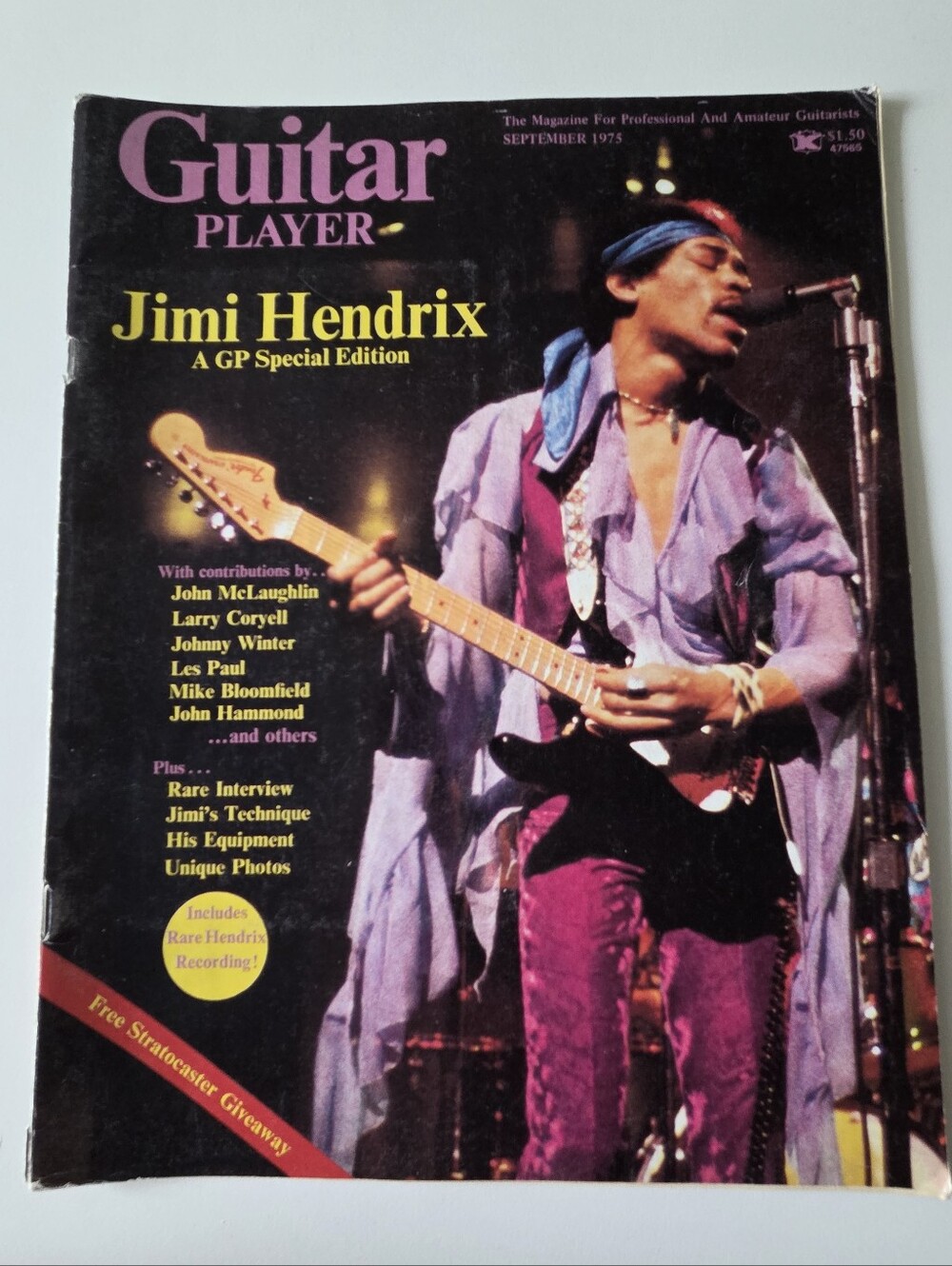 Vintage September 1975 Jimi Hendrix Guitar Player Magazine with Flexi Record